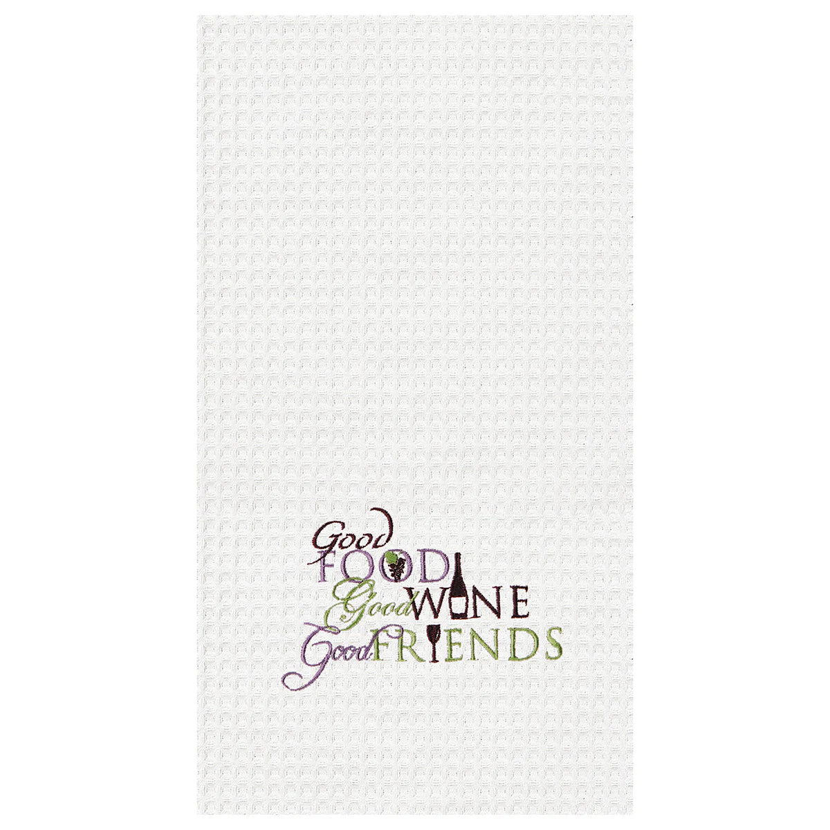 Good Food, Good Wine, Good Friends Waffle Weave Kitchen Towel