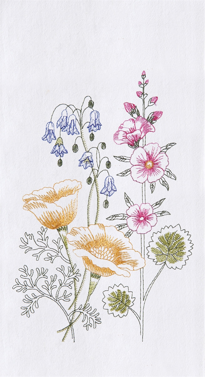 Wildflowers Embroidered Flour Sack Kitchen Towel    