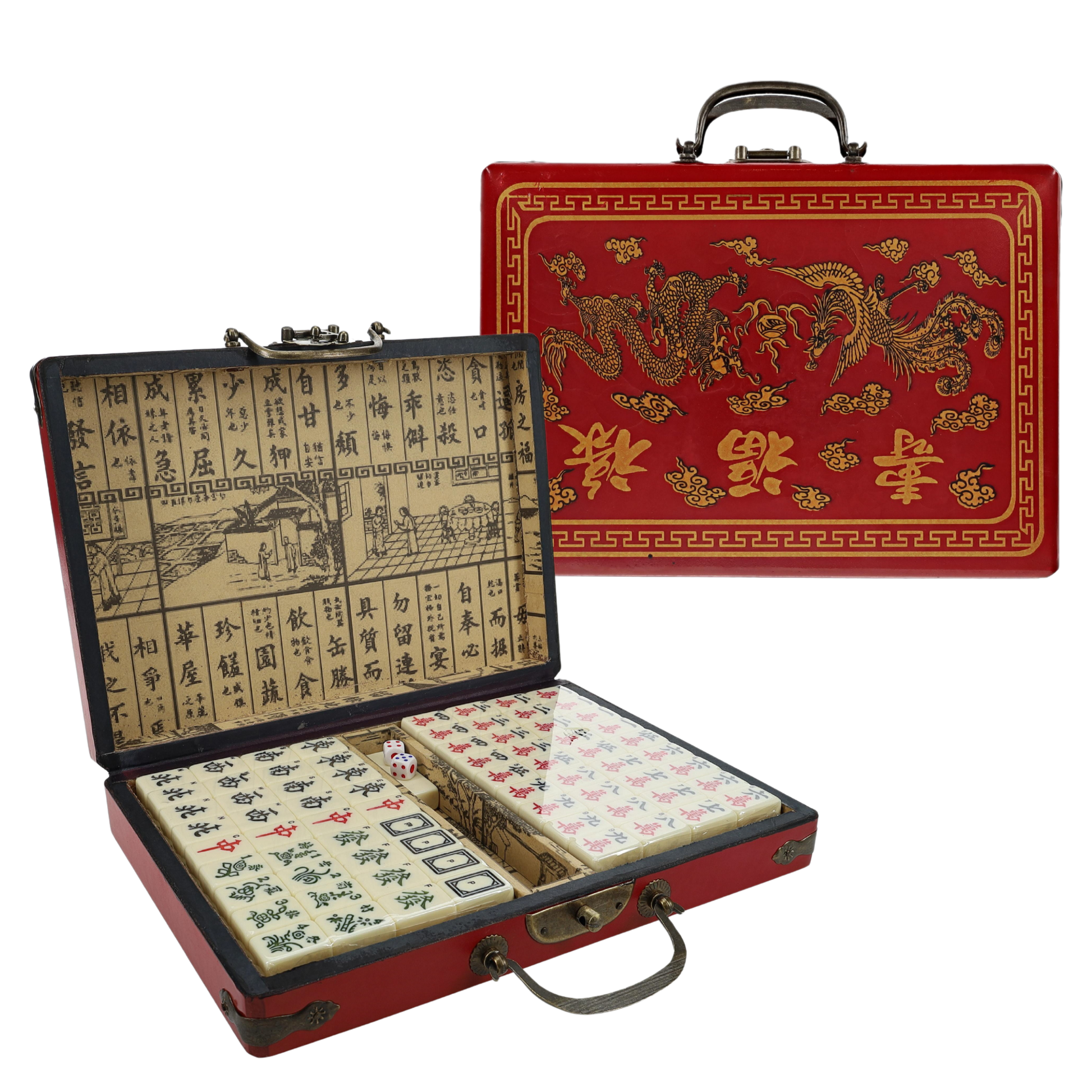Traditional Chinese Mahjong Set Travel Size Red