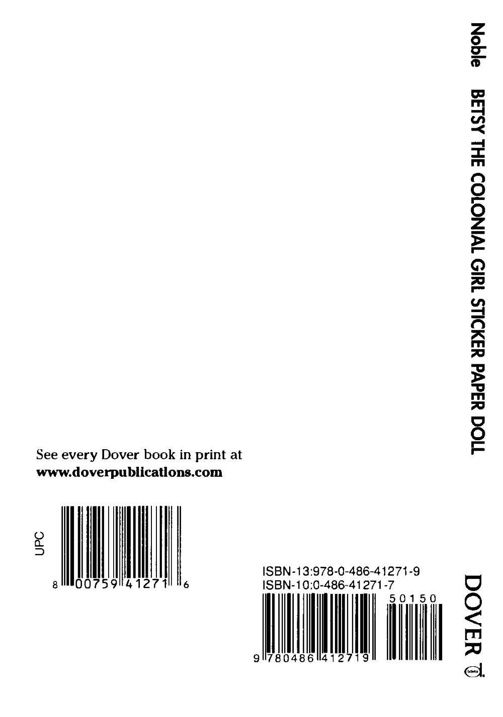 DVR Betsy the Colonial Girl Sticker Paper Doll