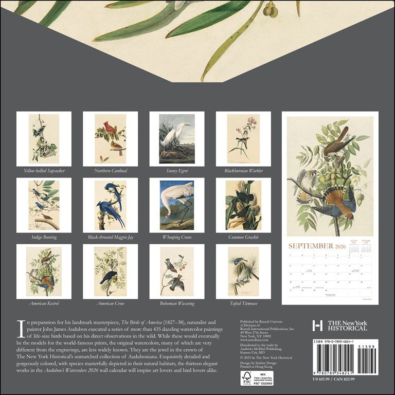 Audubon's Watercolors 2026 Wall Calendar