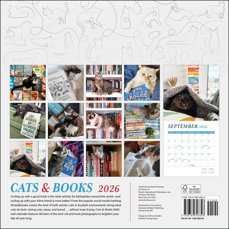 Cats & Books 2026 Wall Calendar