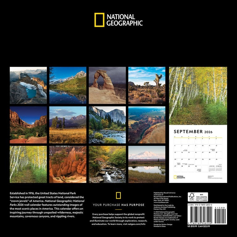 National Geographic: National Parks 2026 Wall Calendar