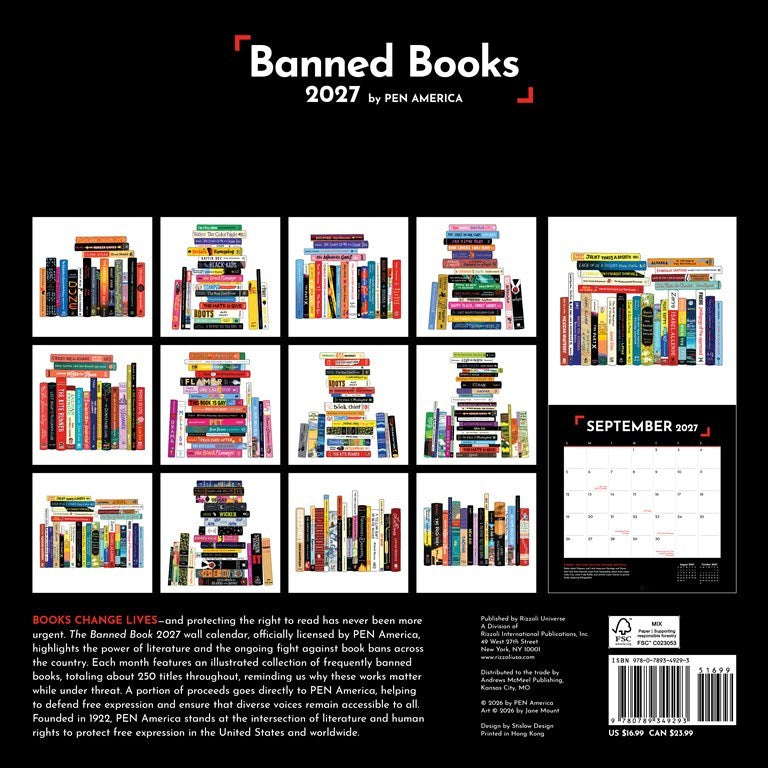 RZZLI The Banned Books 2027 Wall Calendar