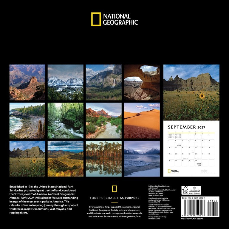 RZZLI National Geographic: National Parks 2027 Wall Calendar
