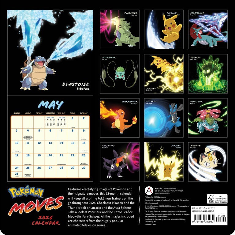 Pokémon Moves 2026 Wall Calendar