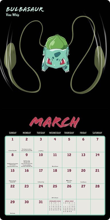 Pokémon Moves 2026 Wall Calendar
