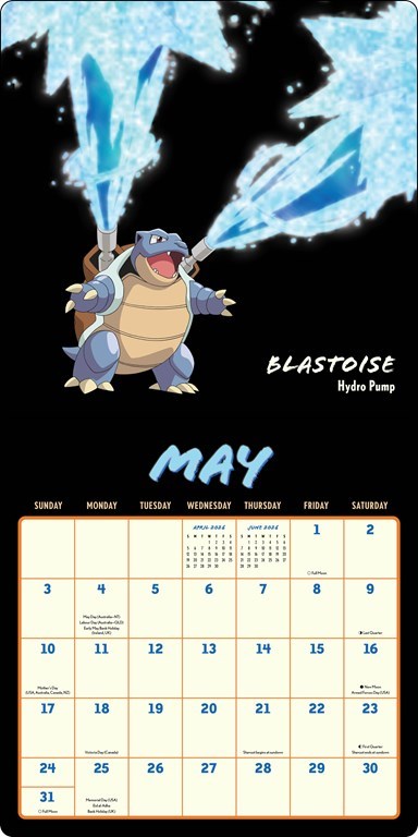 Pokémon Moves 2026 Wall Calendar
