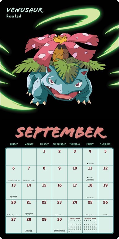 Pokémon Moves 2026 Wall Calendar