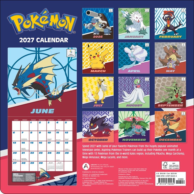 ABRMS Pokémon 2027 Wall Calendar