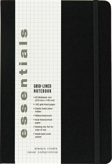 Large Black Essentials Grid Notebook