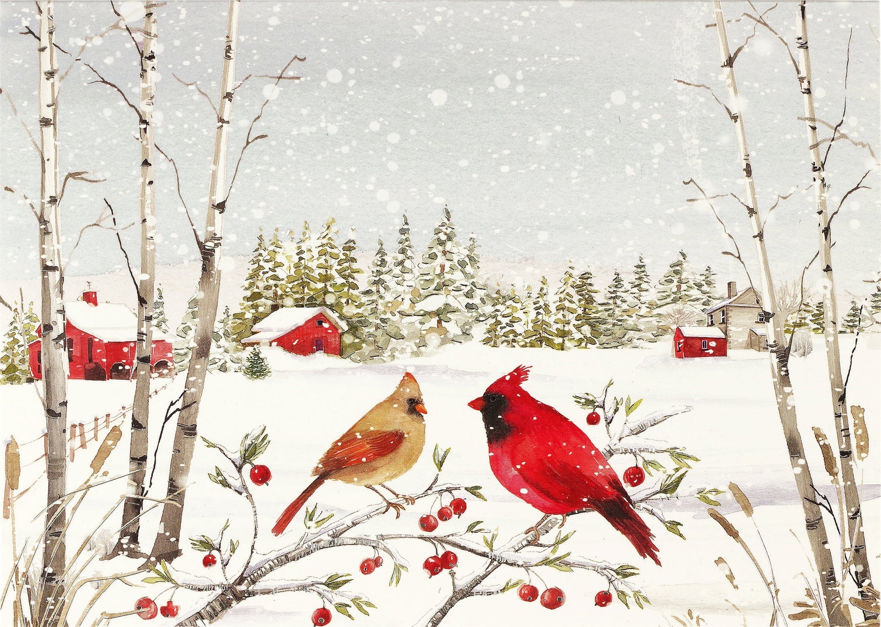 Cardinals In Winter Deluxe Boxed Holiday Cards