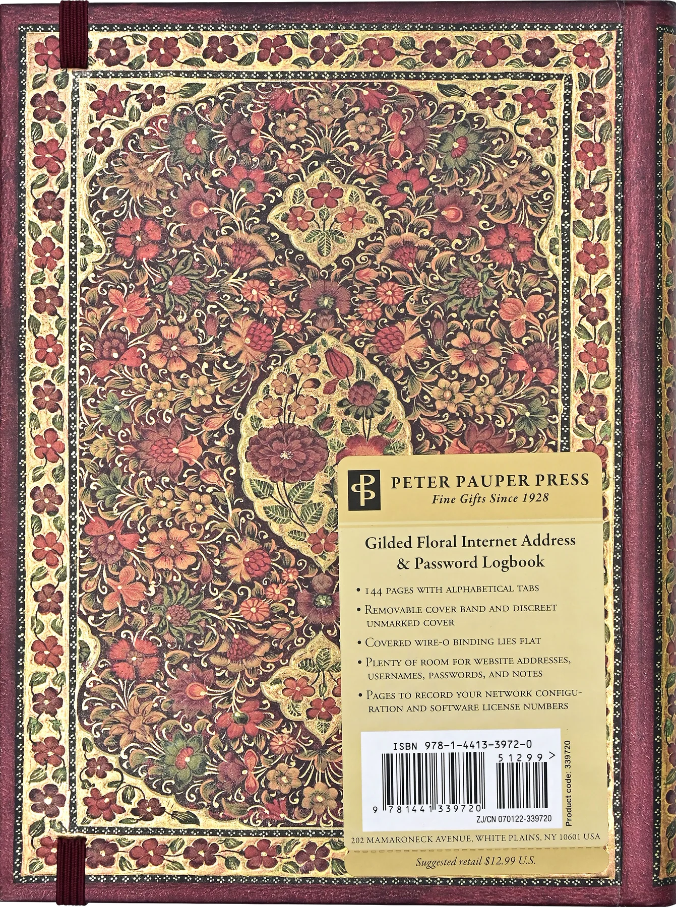 Gilded Floral Large-Format Internet Address & Password Logbook