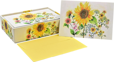 Boxed Note Cards - Watercolor Sunflower    