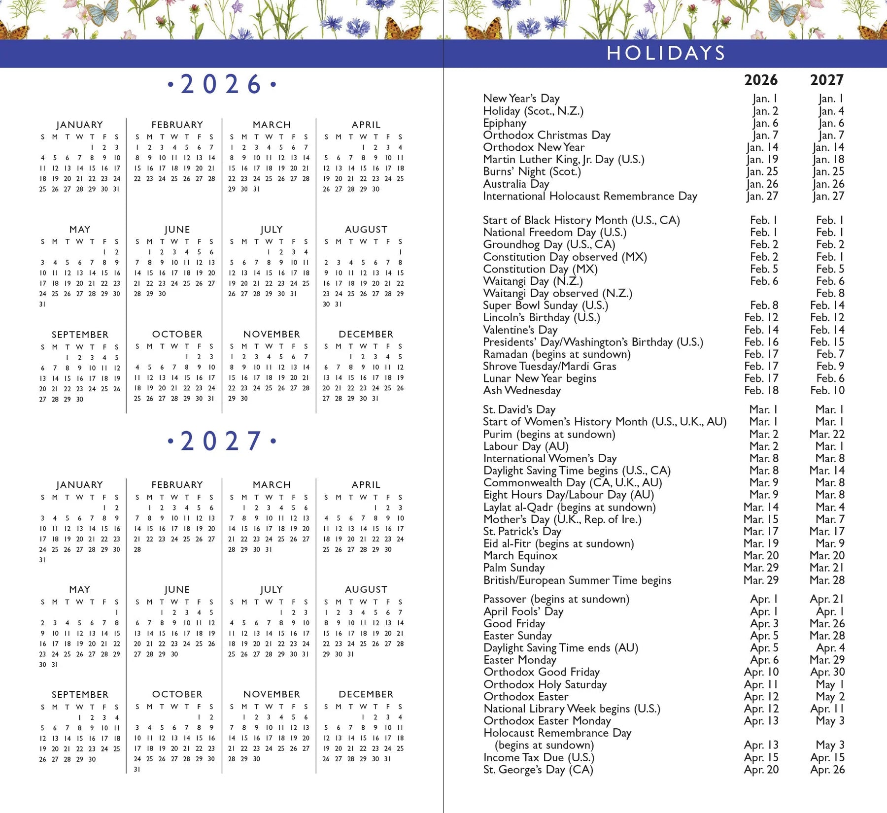 Wildflower Garden 2-Year 2026-2027 Planner