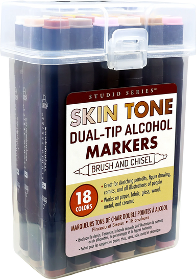 Studio Series Dual-Tip Skin Tone Alcohol Markers - Set of 18 Colors