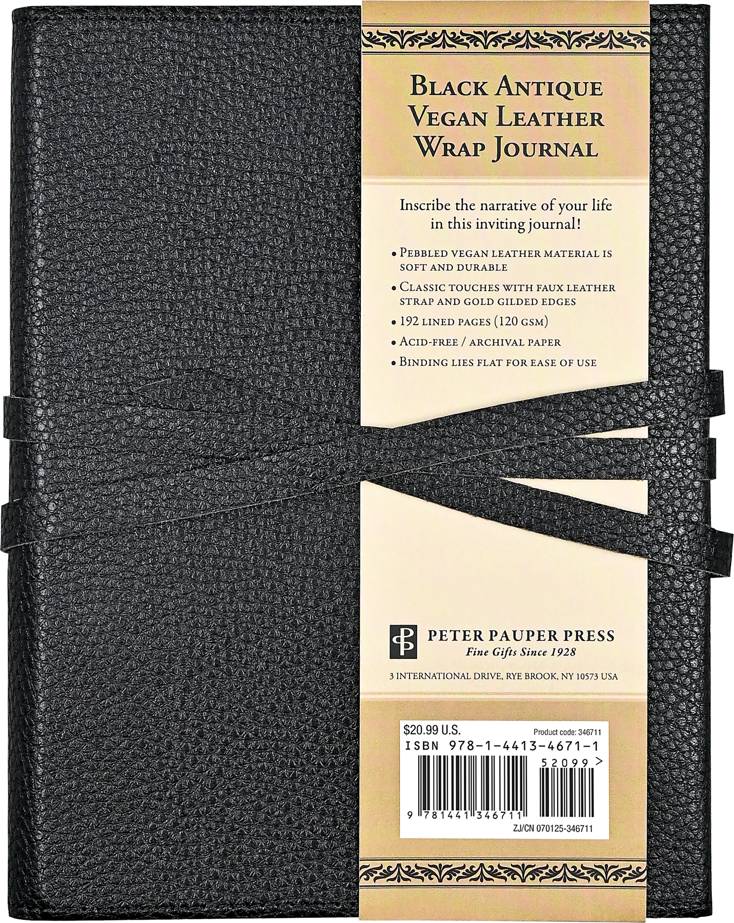 Black Antique Vegan Leather Wrap Journal
