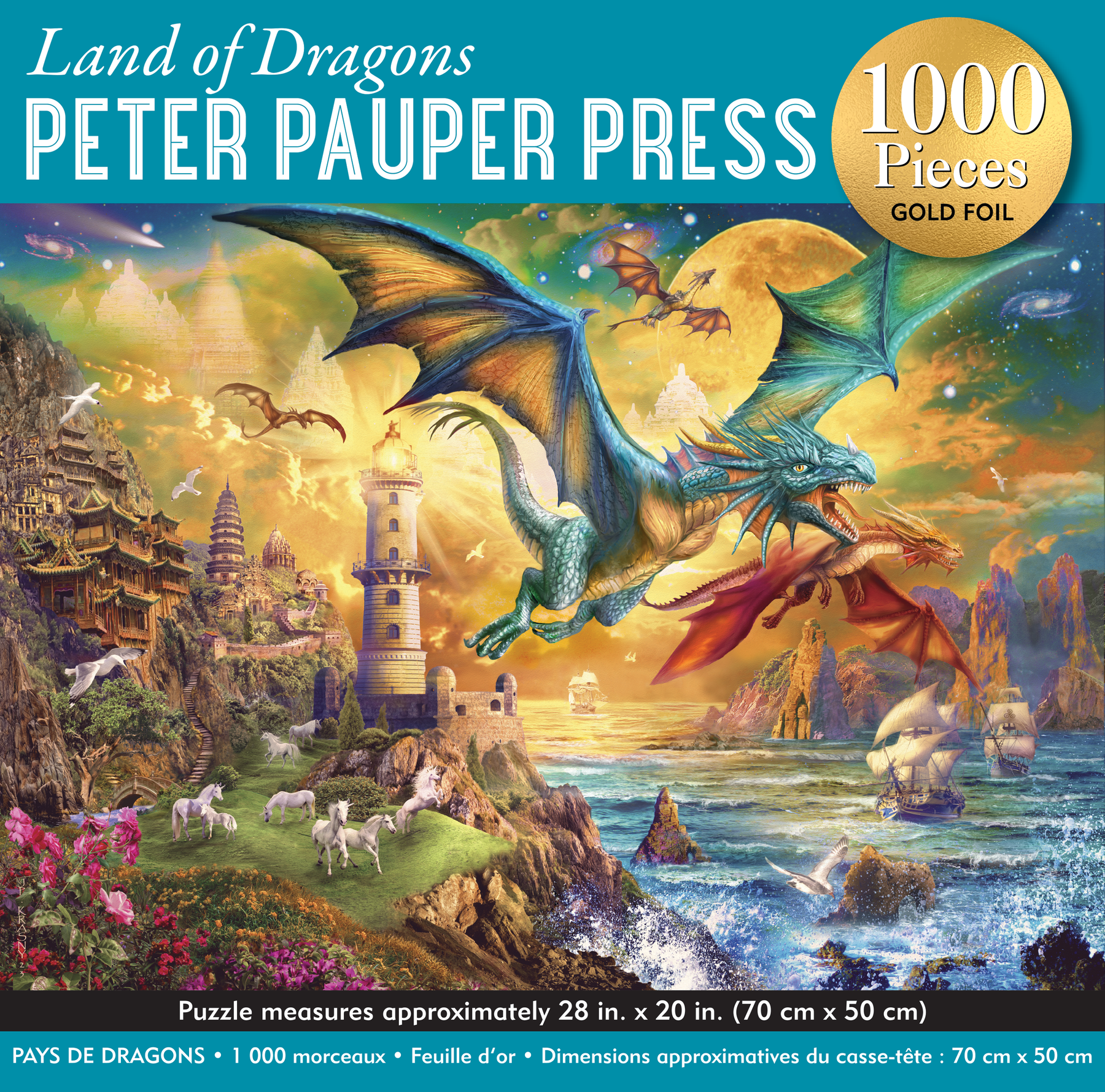 Land of Dragons 1000-Piece Jigsaw Puzzle with Gold Foil Highlights
