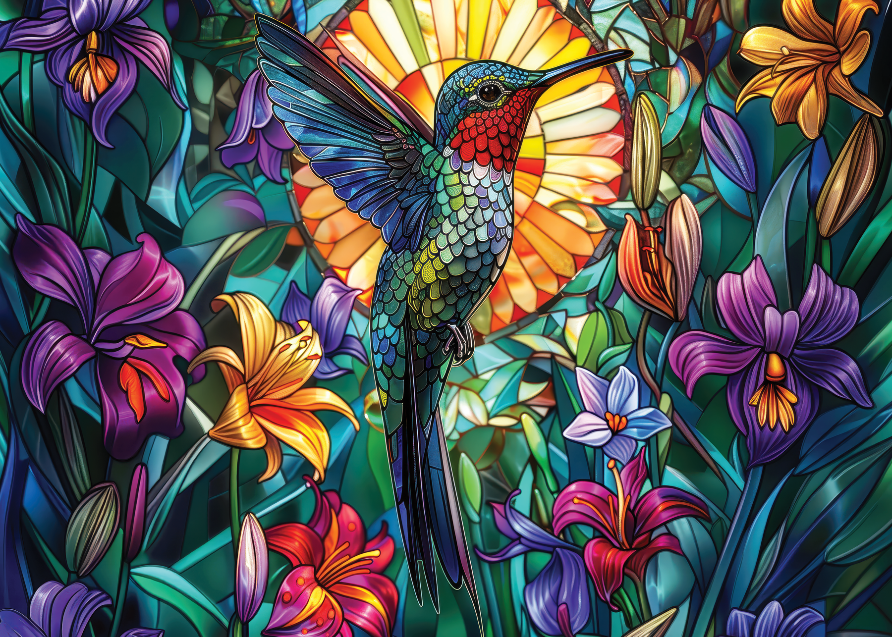 Stained Glass Hummingbird 1000 Piece Puzzle