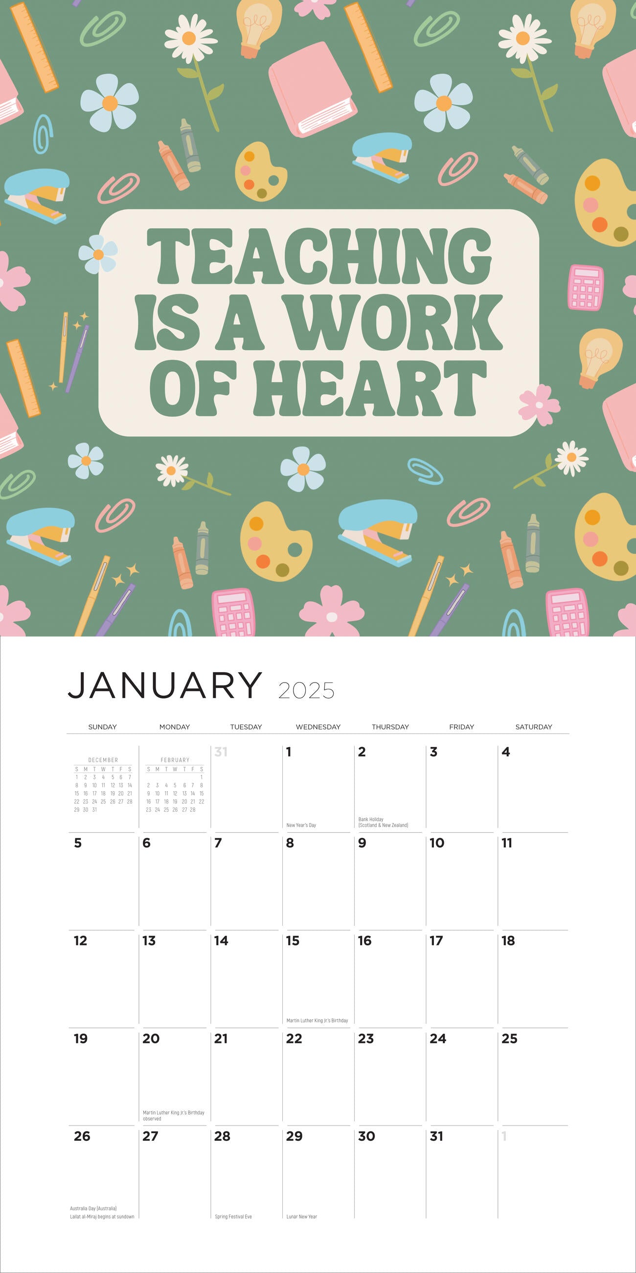 Teaching Is A Work of Heart 2025 Wall Calendar    