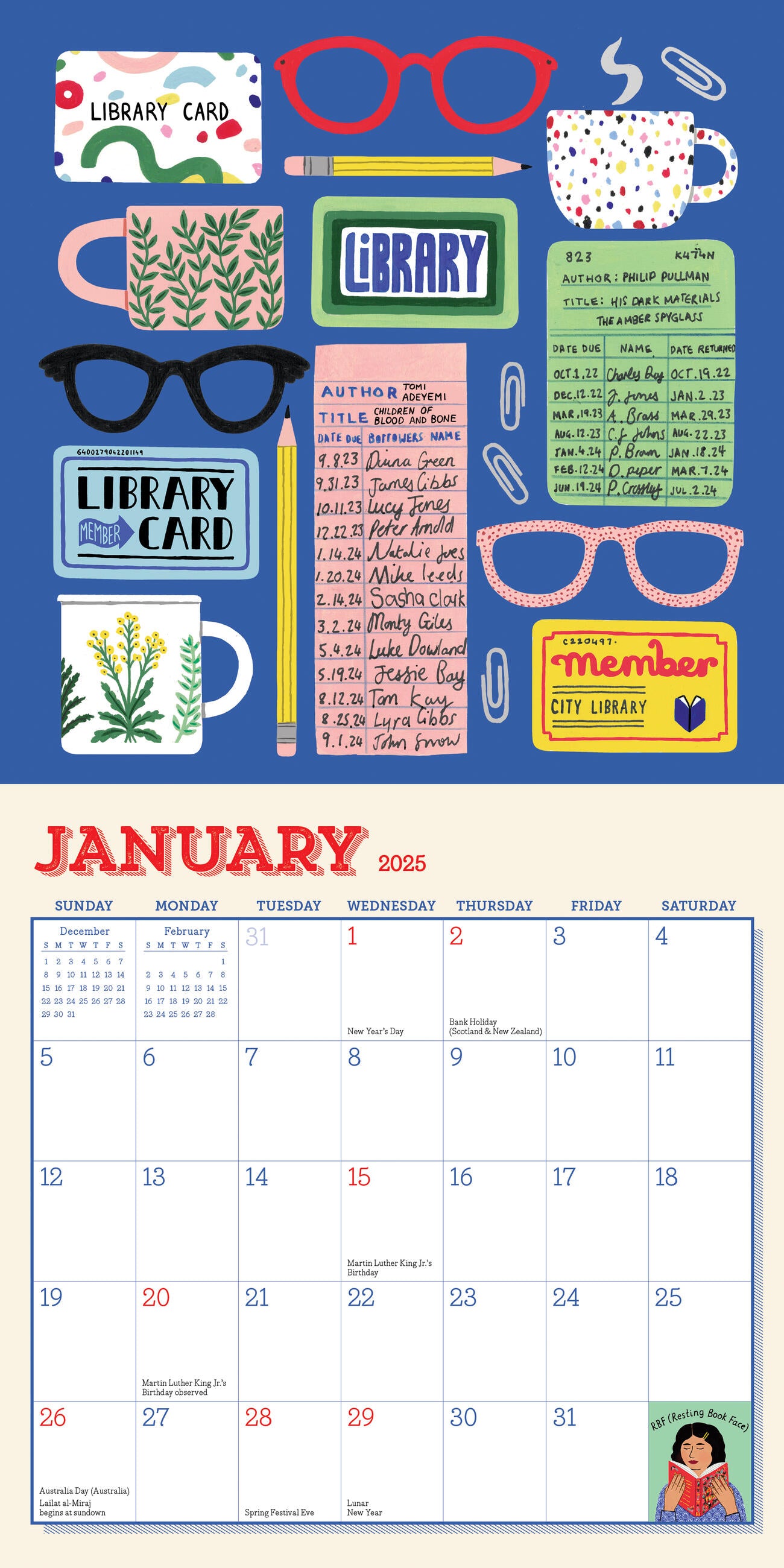 Book Nerd 2025 Mini Wall Calendar    