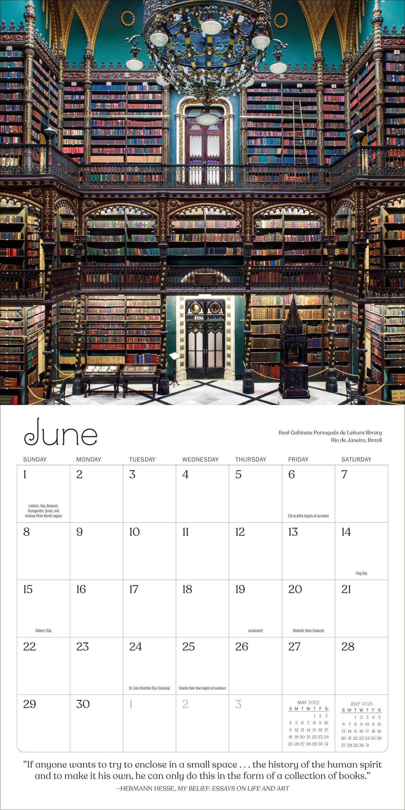 A Calendar for Book Lovers 2025 Wall Calendar    