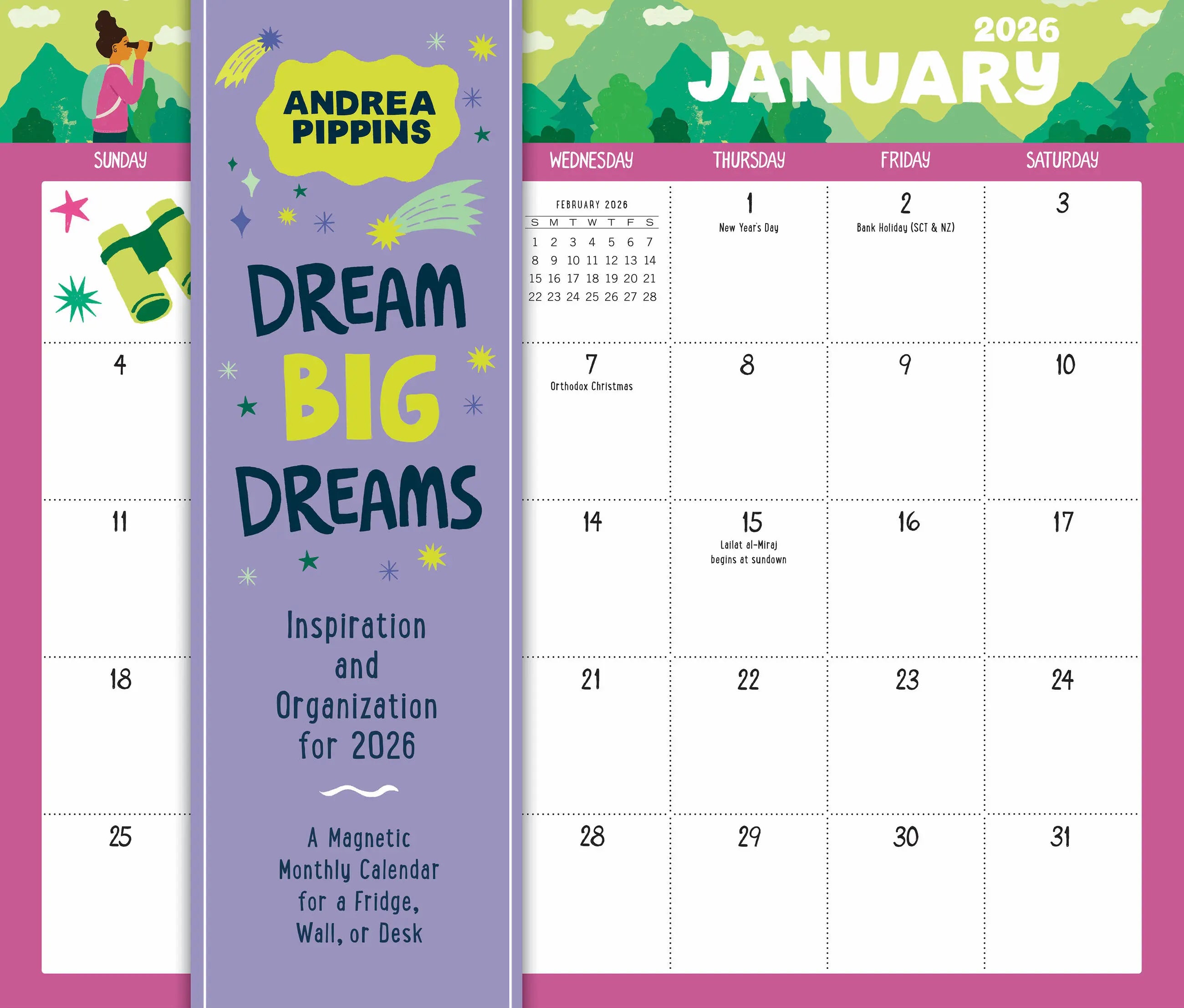 WRK Dream Big Dreams Magnetic Wall Calendar 2026