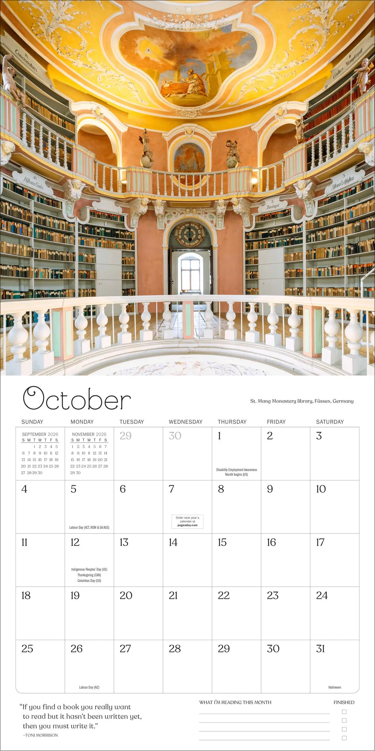 A Calendar For Book Lovers 2026 Wall Calendar