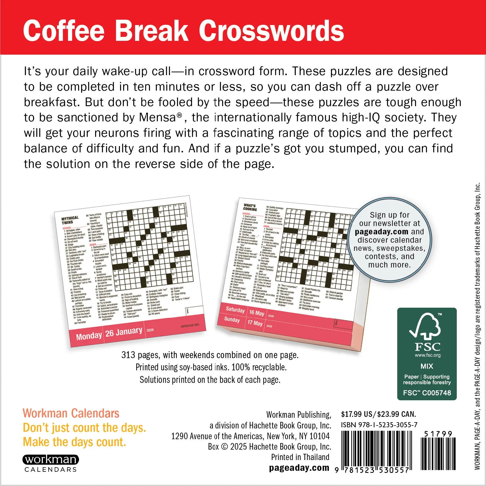 Mensa 10-Minute Crossword Puzzles 2026 Page-a-Day Calendar