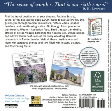 1,000 Places to See Before You Die 2026 Page-a-Day Calendar