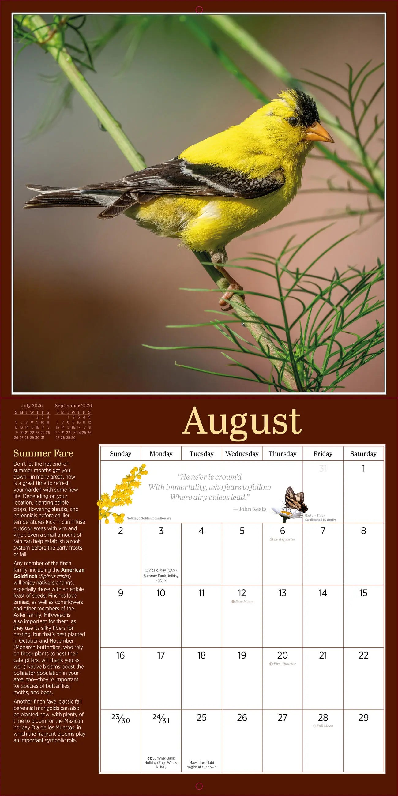 Audubon Birds in the Garden 2026 Wall Calendar