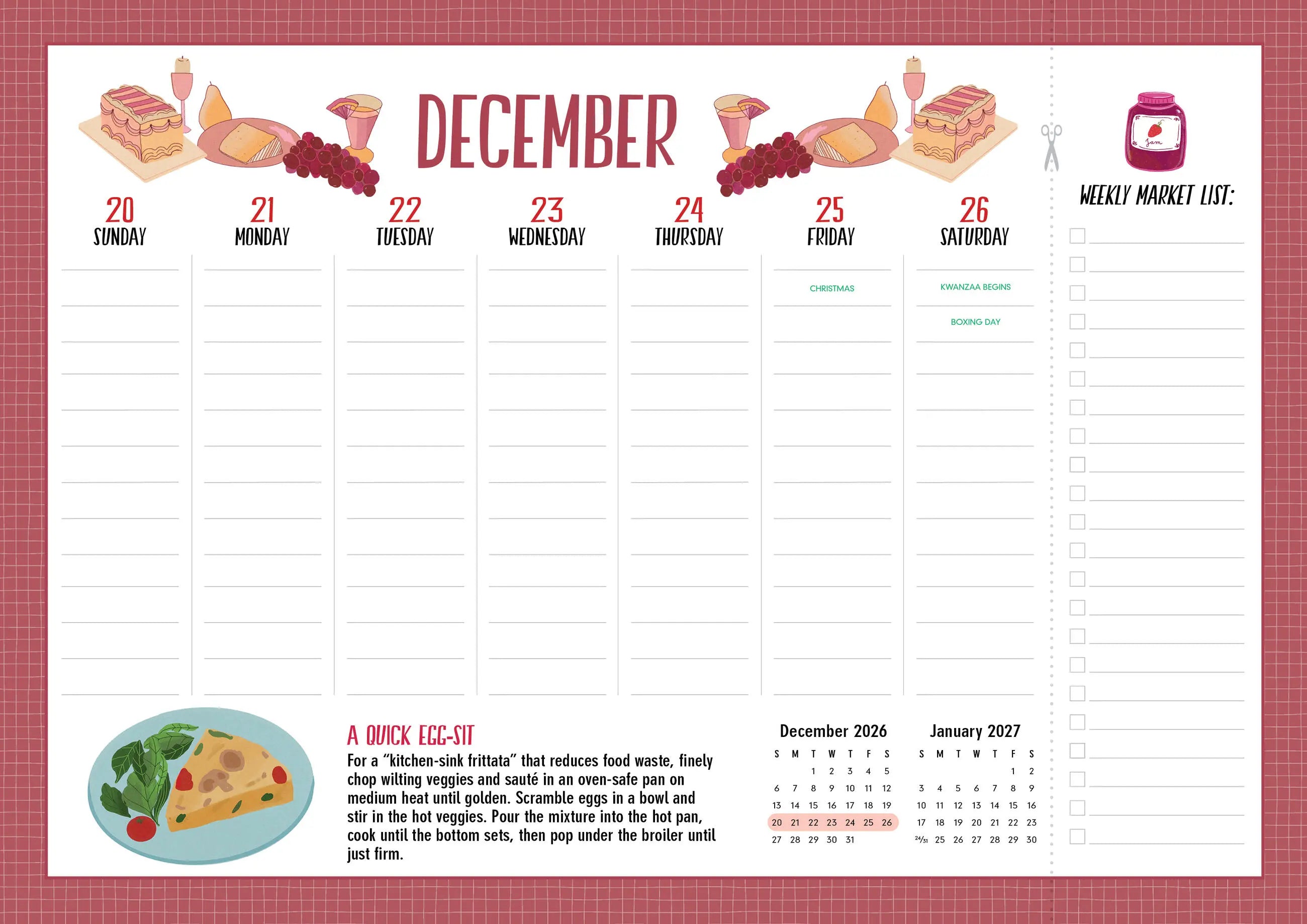 Magnetic Kitchen Companion 2026 Page-a-Week Calendar