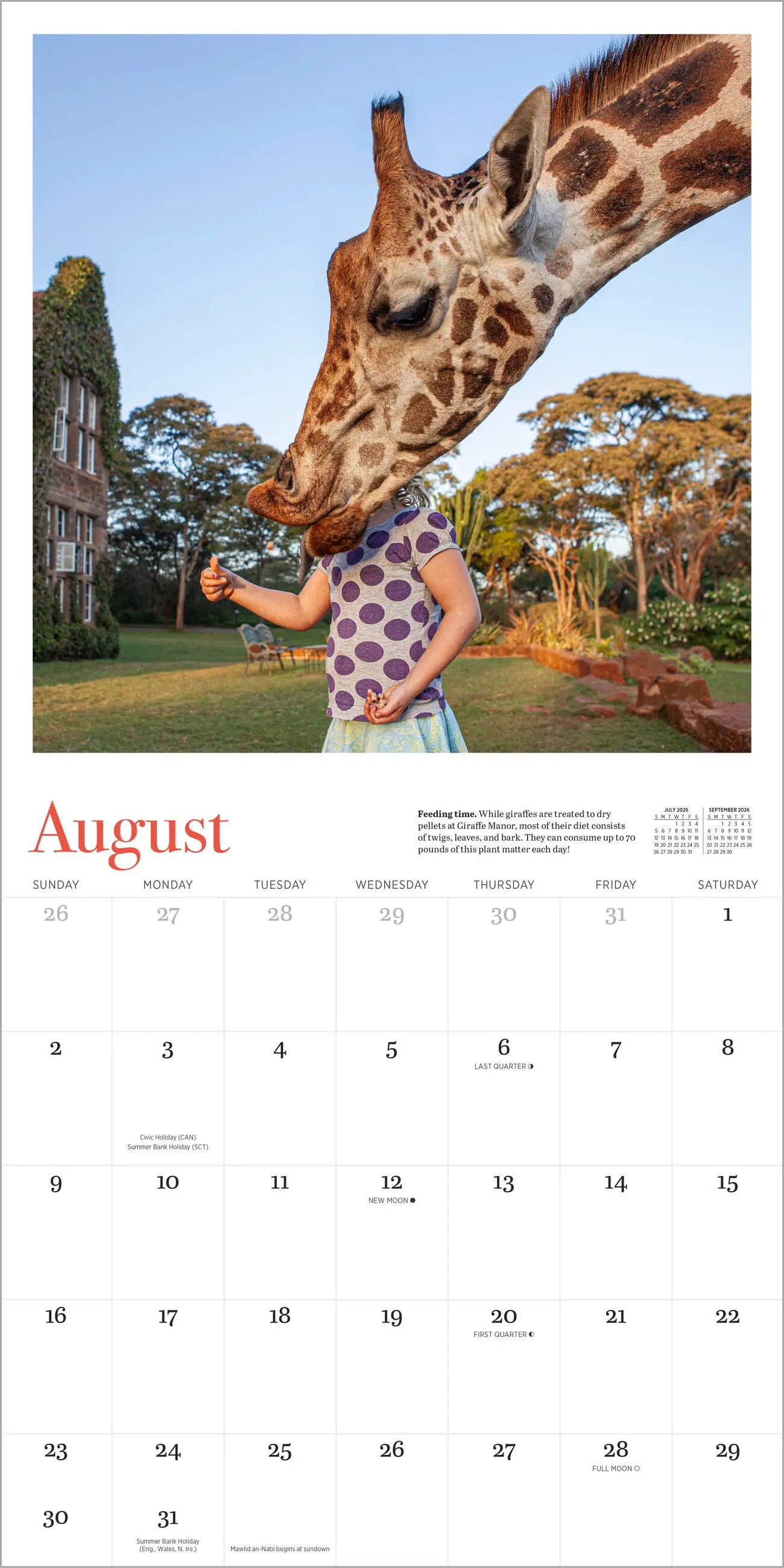Giraffe Manor 2026 Wall Calendar