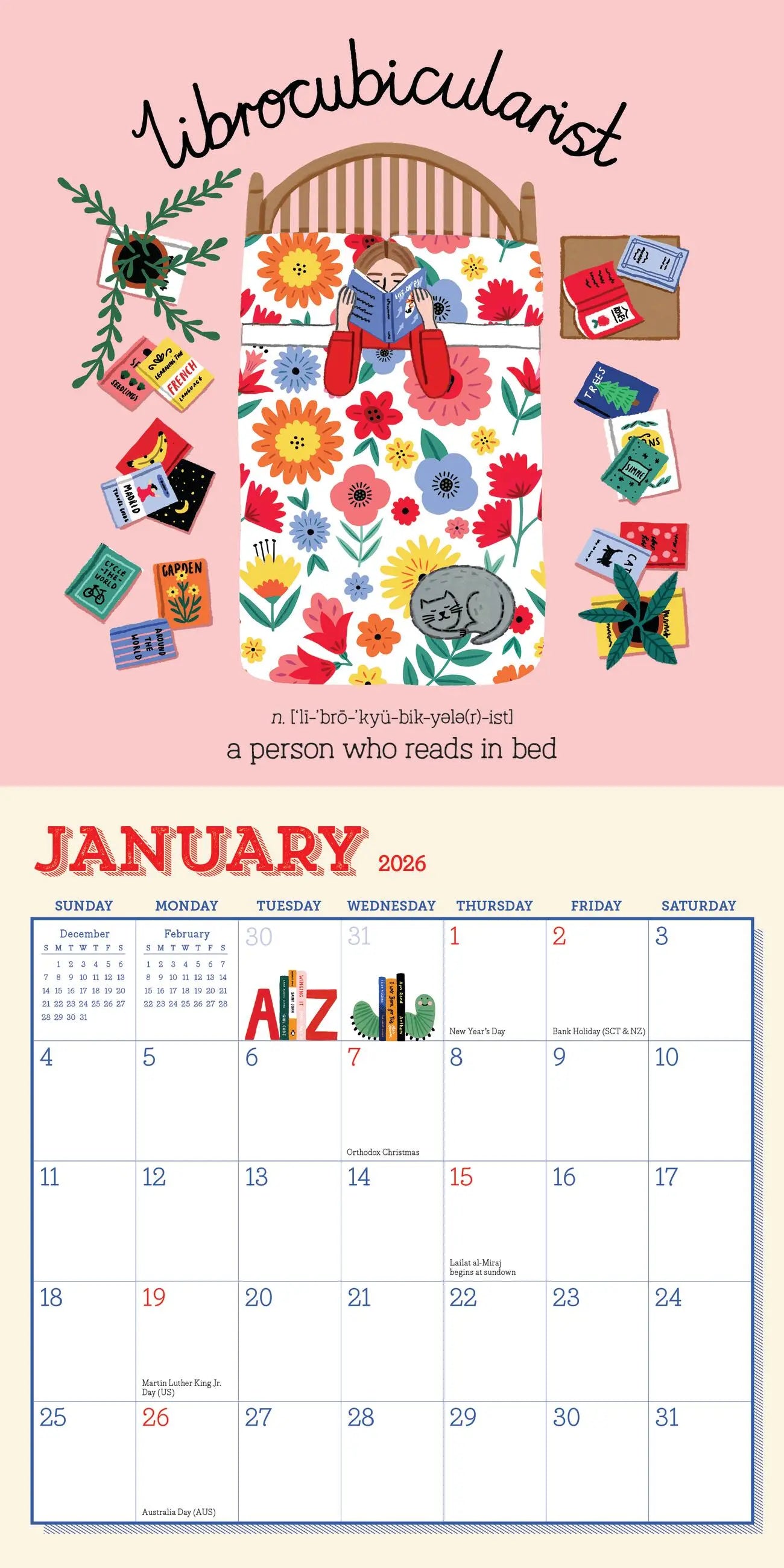 Book Nerd 2026 Mini Wall Calendar