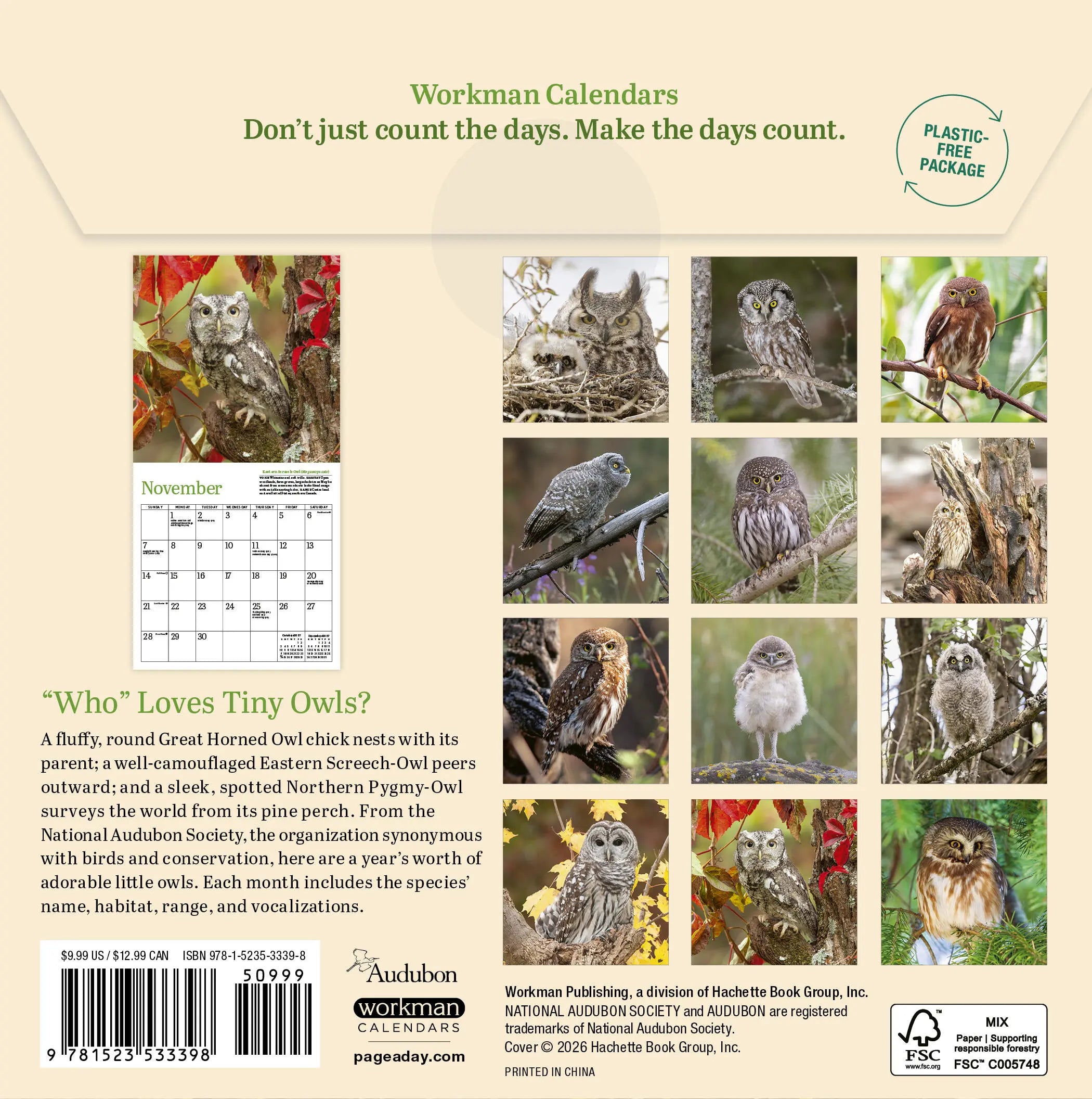 WRK Audubon Little Owls 2027 Mini Wall Calendar