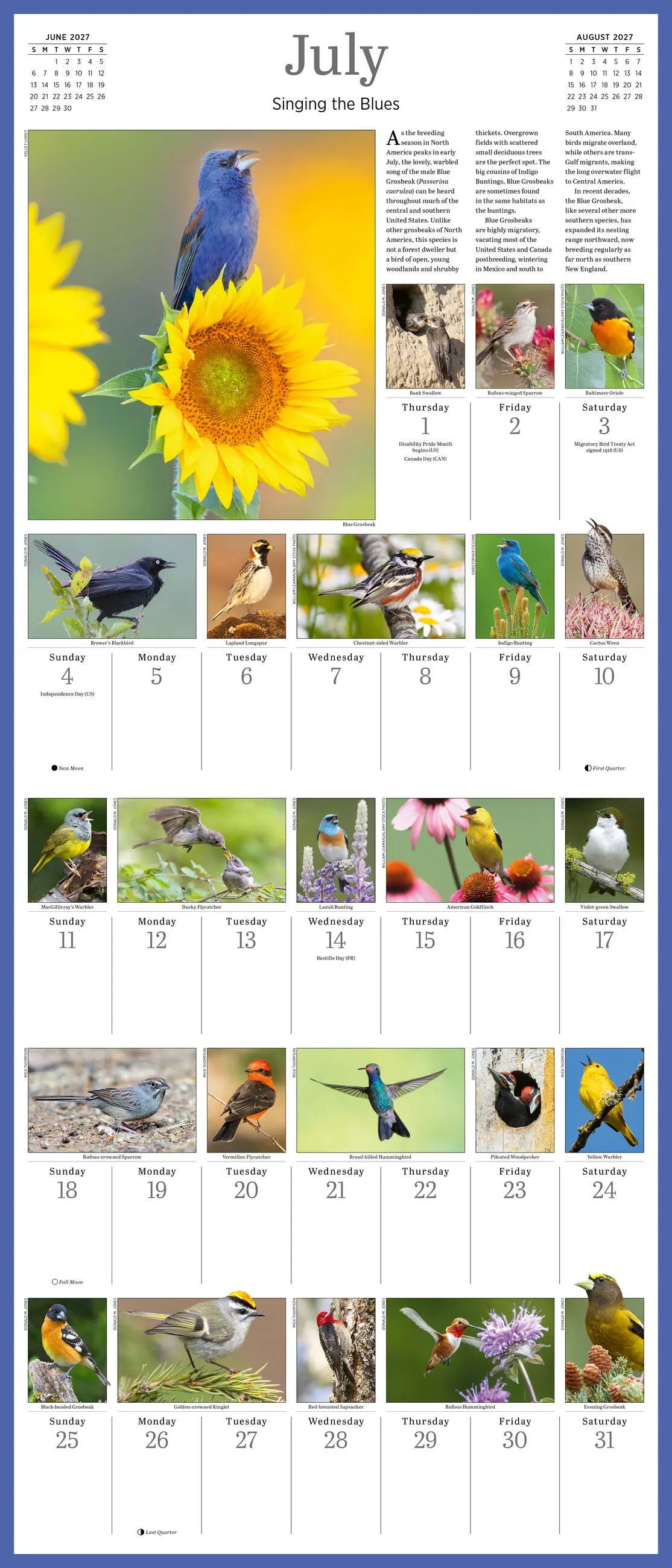 WRK Audubon Songbirds and Other Backyard Birds Picture-A-Day® 2027 Wall Calendar