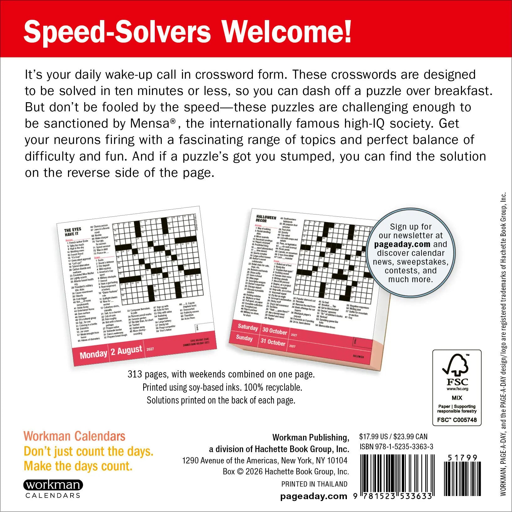 WRK Mensa® 10-Minute Crossword Puzzles 2027 Page-A-Day® Calendar