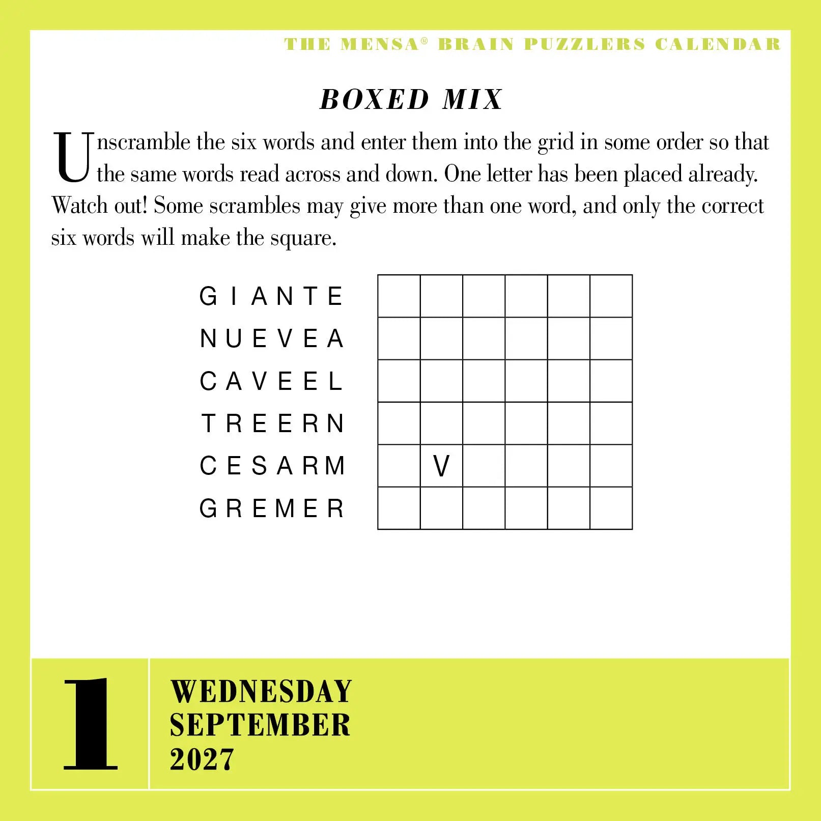 WRK Mensa® 365 Brain Puzzlers 2027 Page-A-Day® Calendar