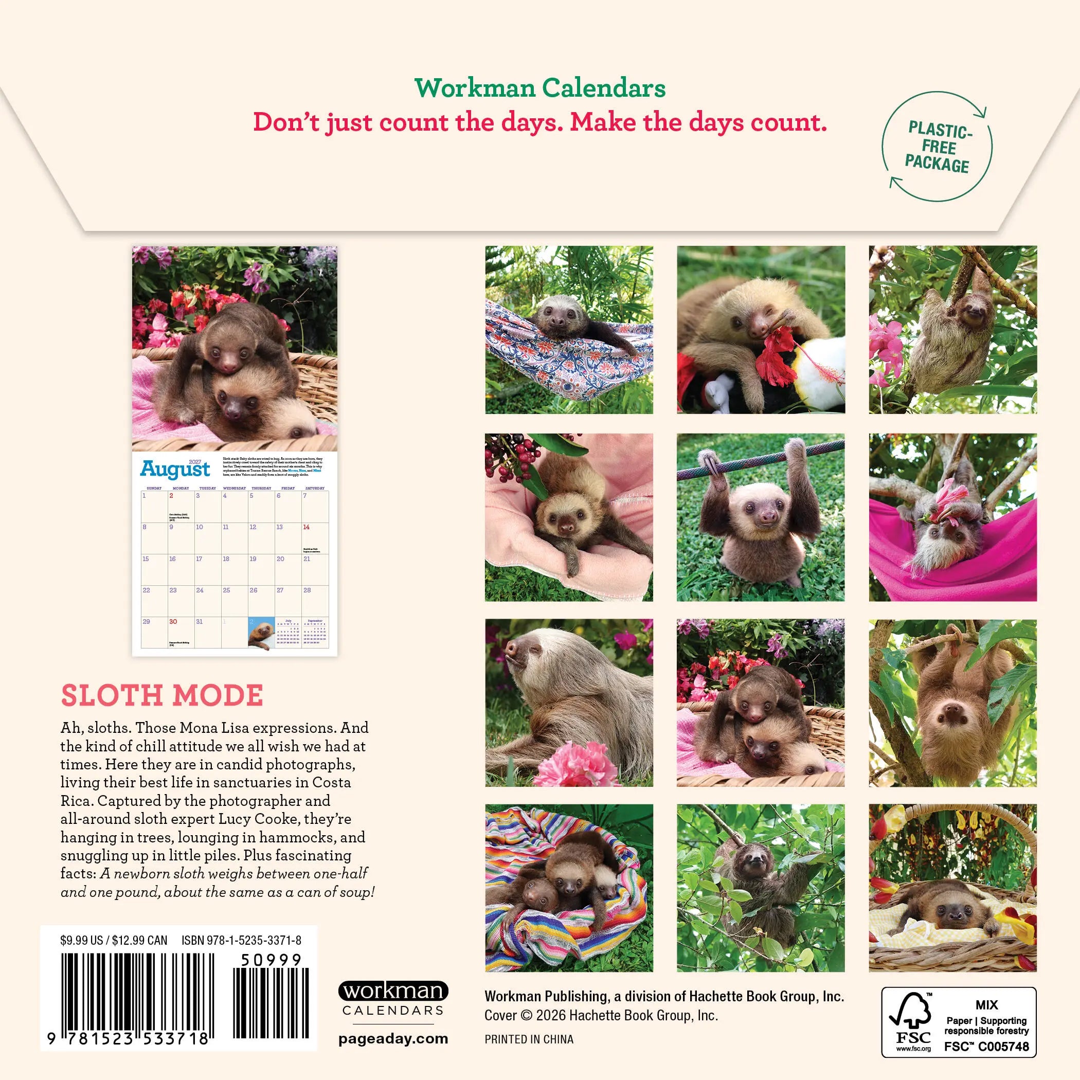 WRK Original Sloths 2027 Mini Wall Calendar