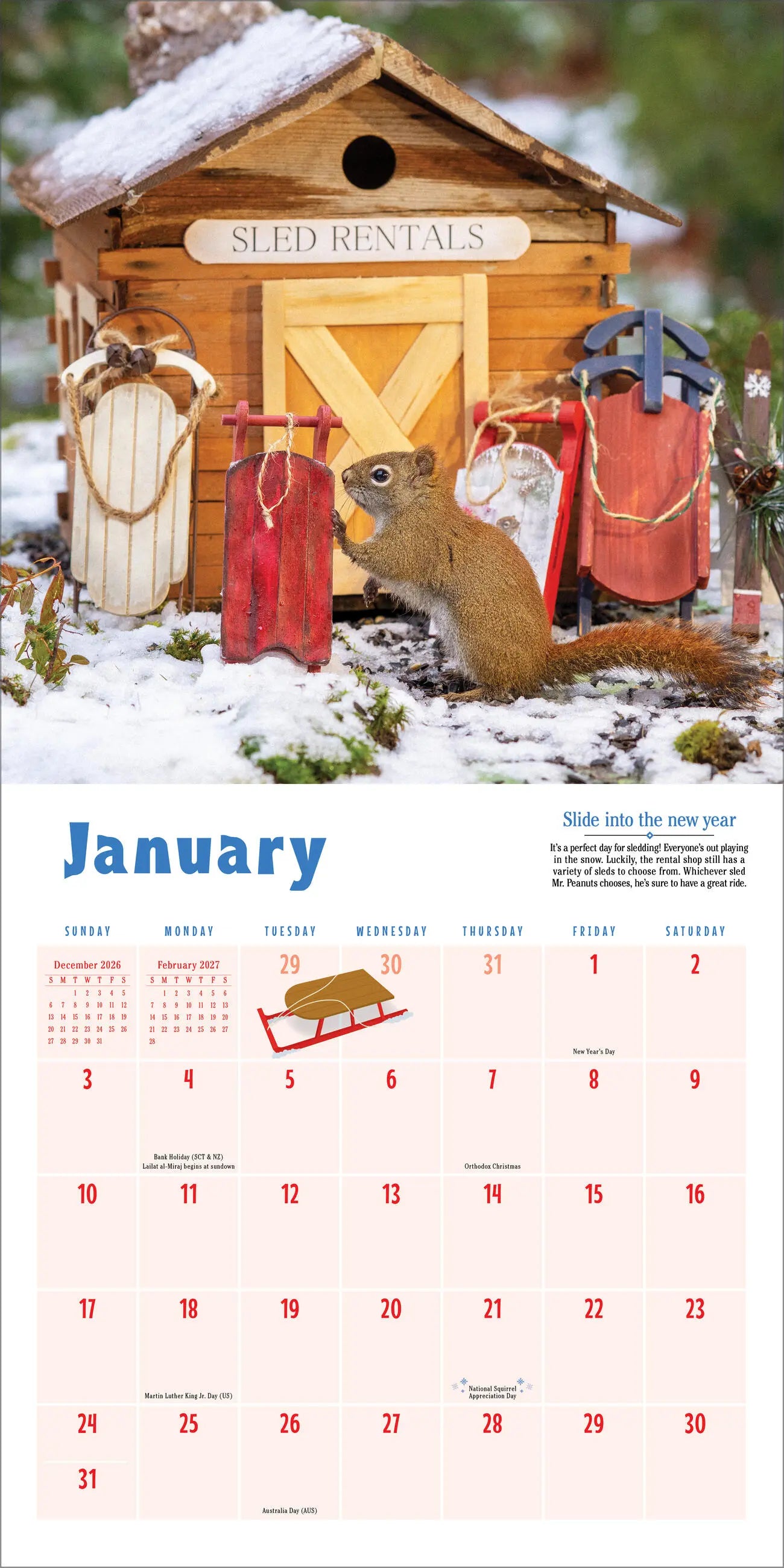 WRK Secret Life of Squirrels 2027 Wall Calendar
