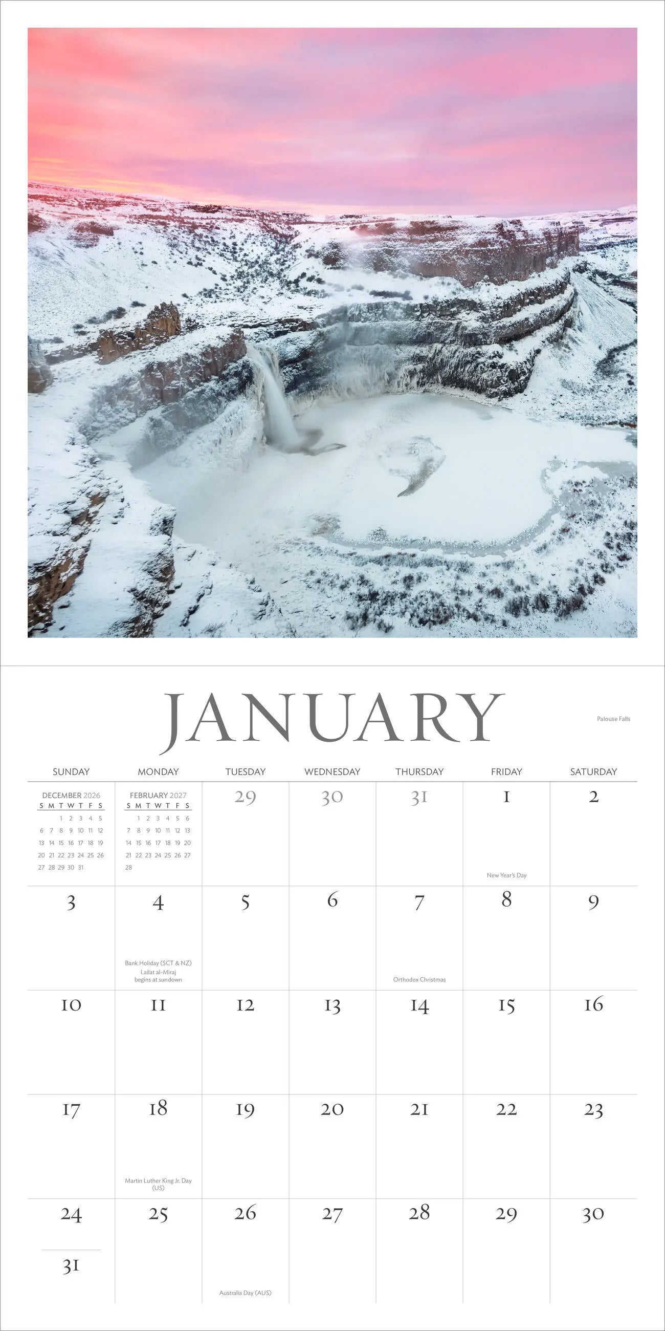 WRK Washington Evergreen 2027 Wall Calendar