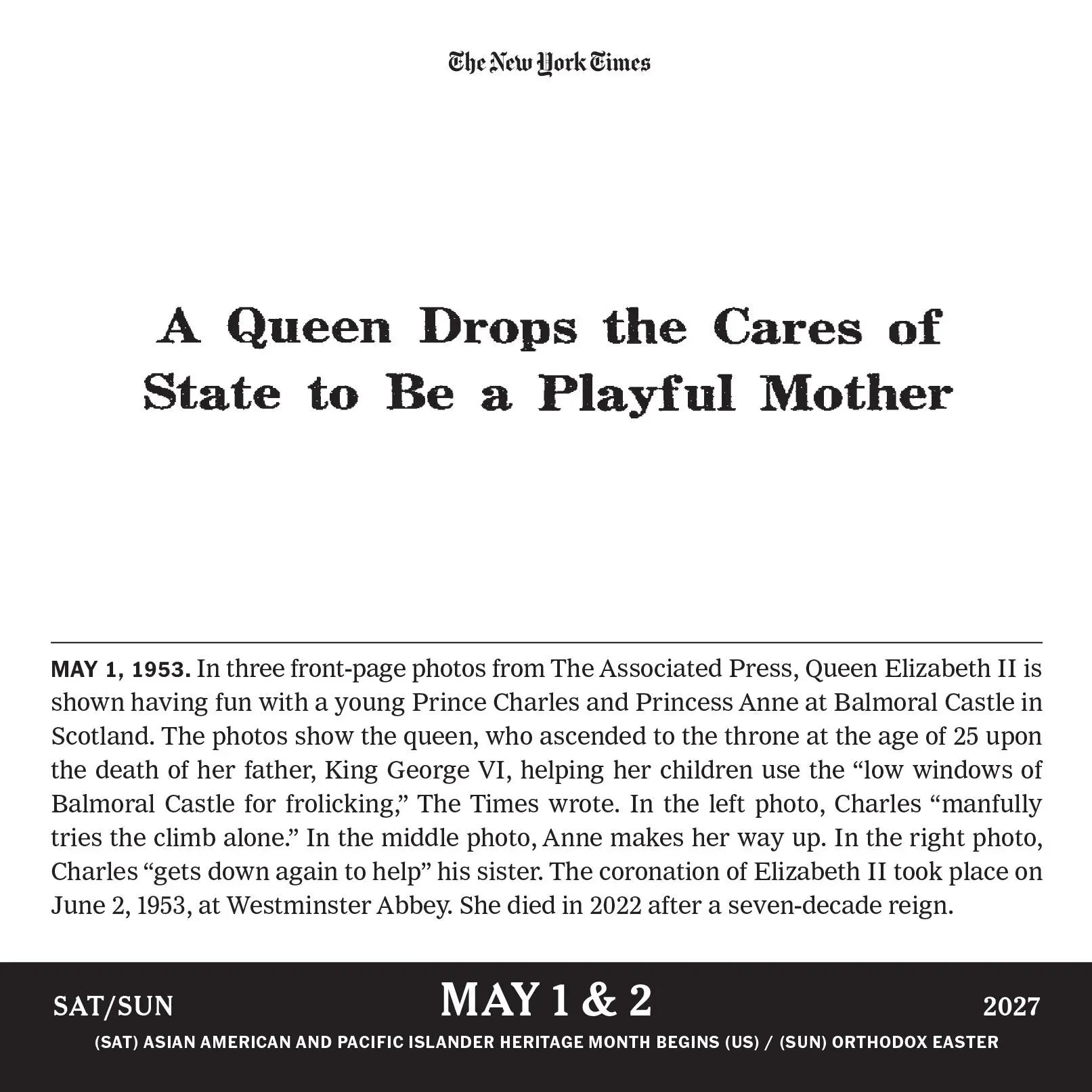 The New York Times Headlines in History 2027 Page-A-Day Calendar