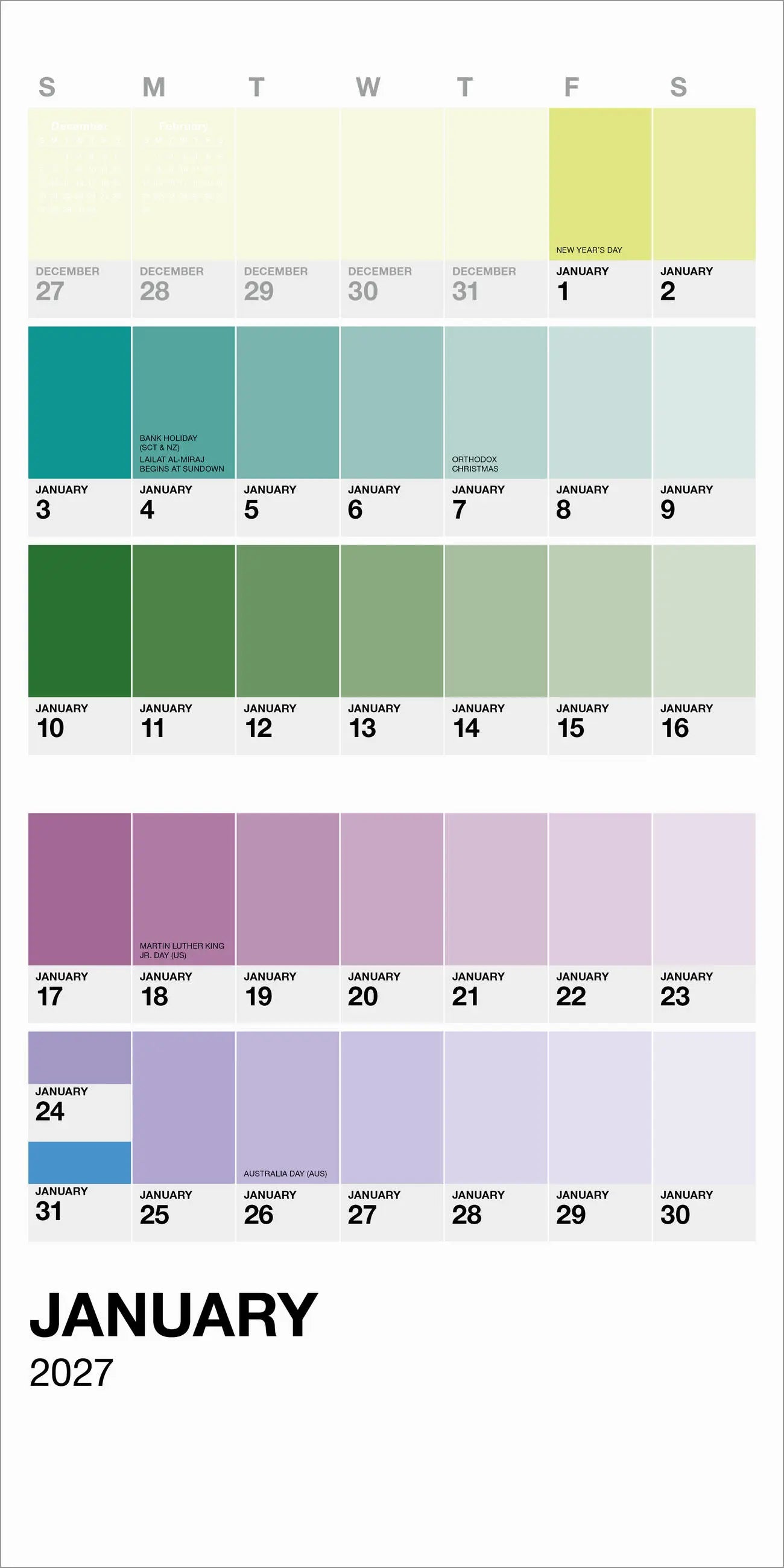 WRK PANTONE™ 2027 Mini Wall Calendar
