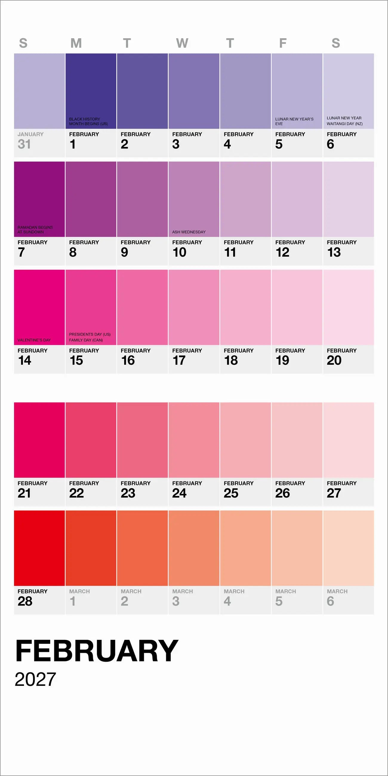 WRK PANTONE™ 2027 Mini Wall Calendar