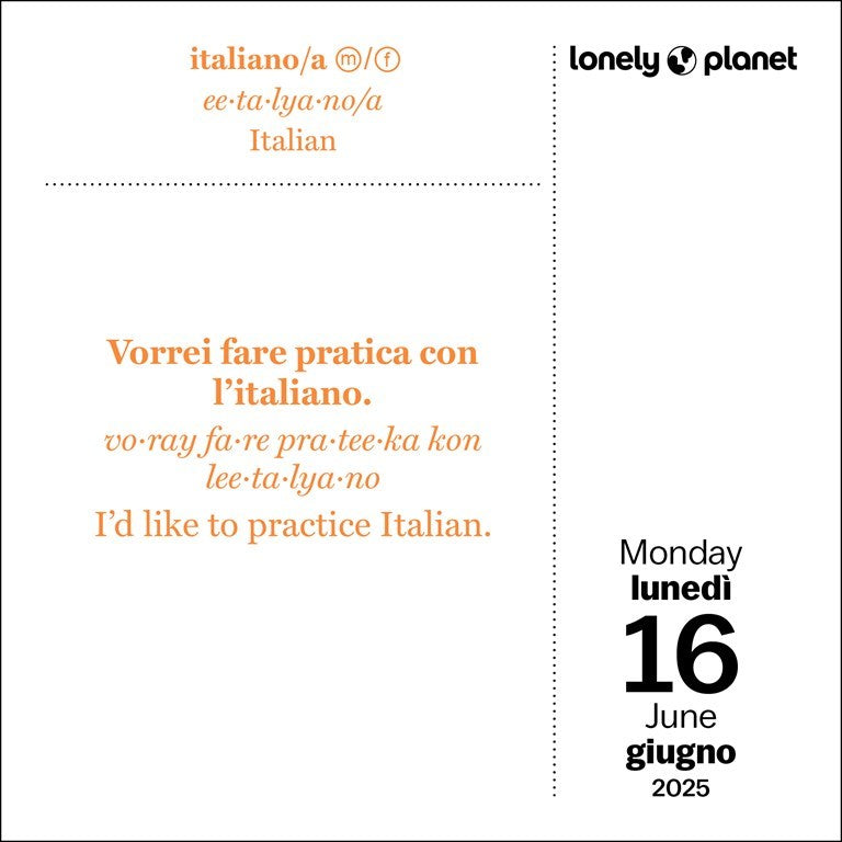 Italian Lonely Planet Daily Phrasebook 2025 Page A Day Calendar    