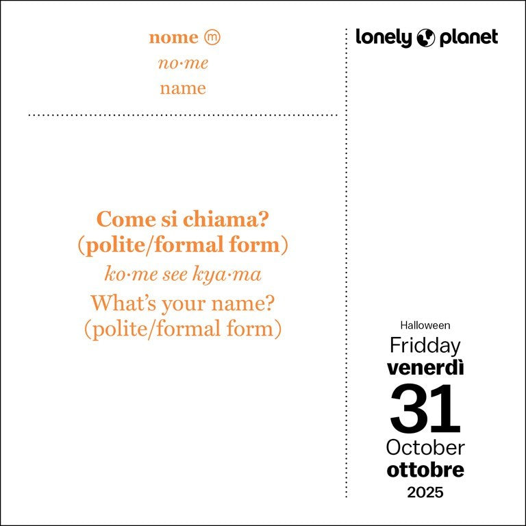 Italian Lonely Planet Daily Phrasebook 2025 Page A Day Calendar    