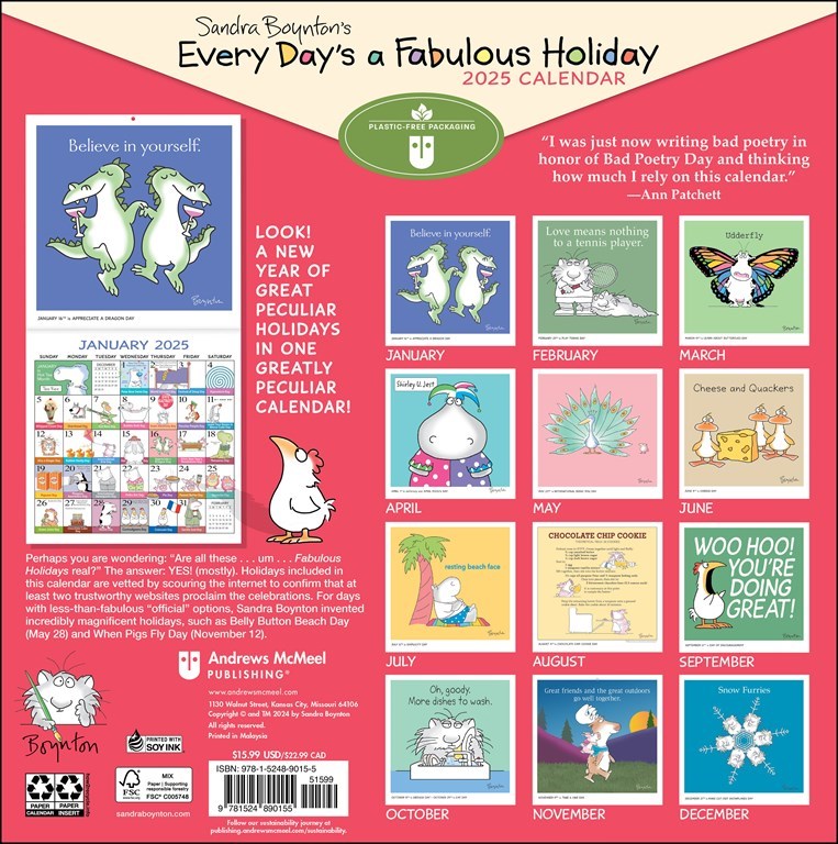 Sandra Boynton's Every Day's A Fabulous Holiday 2025 Wall Calendar    