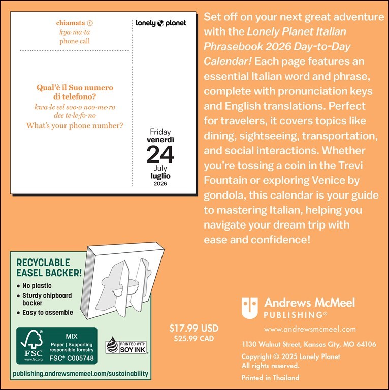 Lonely Planet: Italian Daily Phrasebook 2026 Day-to-Day Calendar