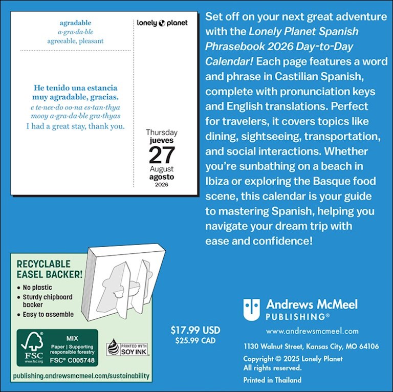 Lonely Planet: Spanish Daily Phrasebook 2026 Day-to-Day Calendar