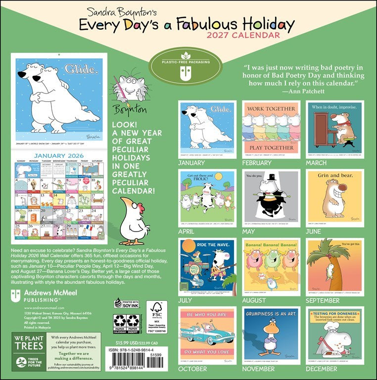 Sandra Boynton’s Every Day’s a Fabulous Holiday 2026 Wall Calendar